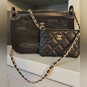 Chanel Mesh Shiny Lambskin Clutch With Chain